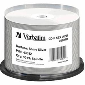 CD-R 700MB80min 52x Cake 50pz VERBATIM Azo Argentata Lucida 40118mm Pro