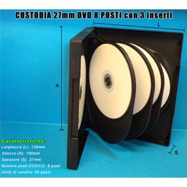 CUSTODIA 27mm DVD 8 posti NERA con 3 inserti Conf.50pz 3