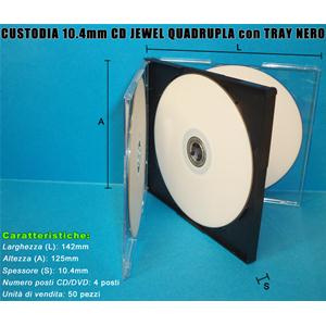 CUSTODIA 10.4mm CD JEWEL QUADRUPLA TRAY NERO lotto da 50pz