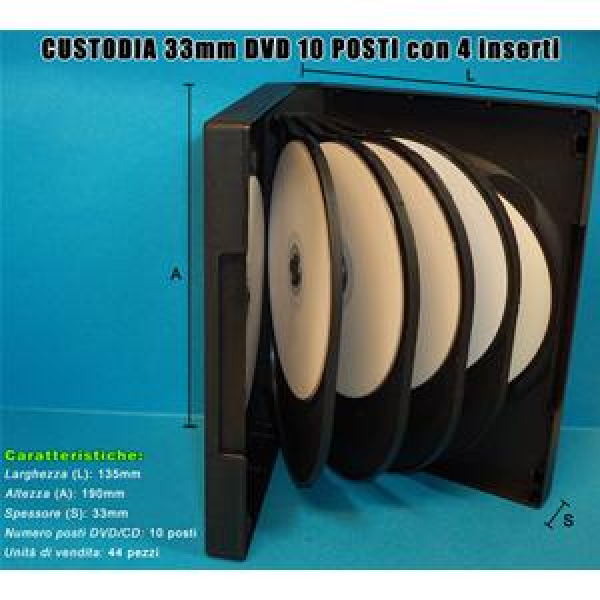 CUSTODIA 33mm DVD 10 posti NERA con 4 inserti Conf.50pz 3
