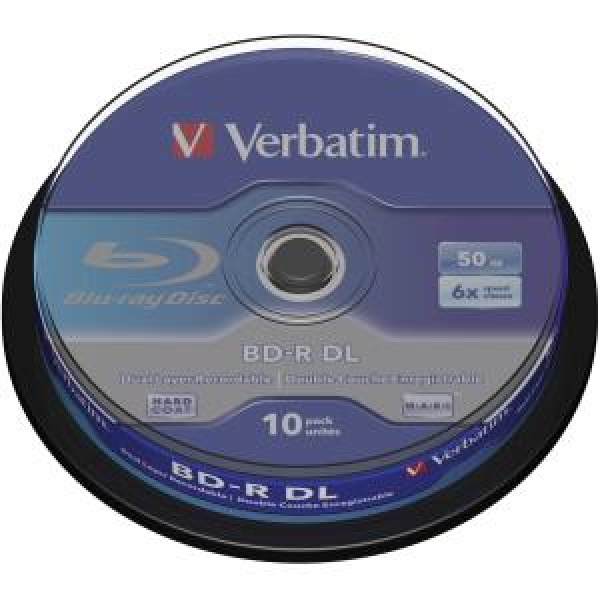 Blu-Ray BD-R DL 50GB 6x Cake 10pz VERBATIM MABL HARD COAT 3