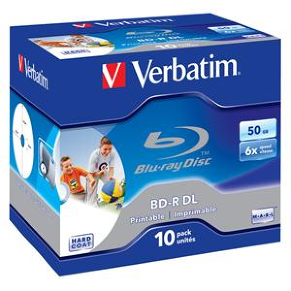 Blu-Ray BD-R DL 50GB 6x Jewel 10pz VERBATIM Stampabile Bianca 22-118mm 3