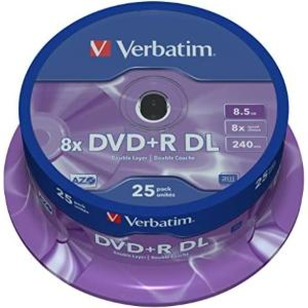 DVD+R DL 8.5GB 240min 8x Cake 25pz VERBATIM Azo 3
