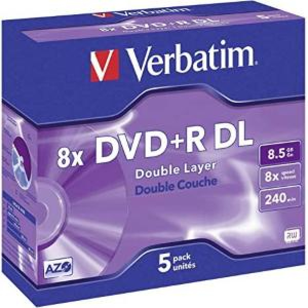 DVD+R DL 8.5GB 240min 8x Jewel 5pz VERBATIM Azo 3