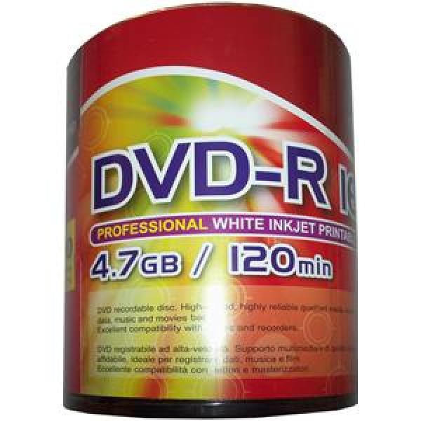 DVD-R 4.7GB 16x Shrink 100pz CMC InkJet Bianca 23-118 3