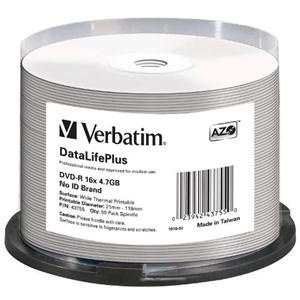 DVD-R 4.7GB120min 16x Cake 50pz VERBATIM Azo Termica Bianca 21-118mm MEDICALE