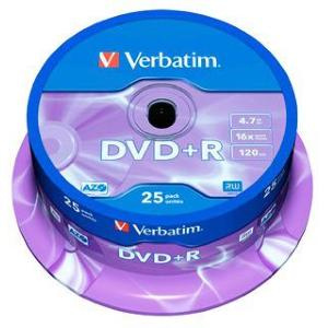 DVD+R 4.7GB 120min 16x Cake 25pz VERBATIM Azo
