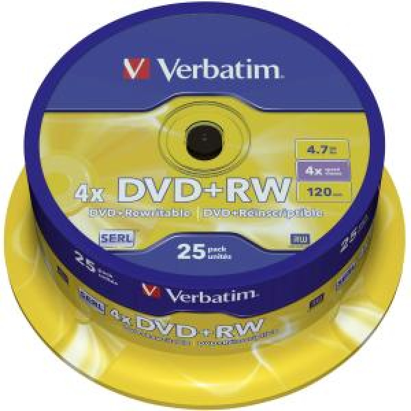 DVD+RW 4.7GB 120min 4x Cake 25pz VERBATIM SERL ReWritable 3