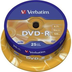 DVD-R 4.7GB 120min 16x Cake 25pz VERBATIM Azo
