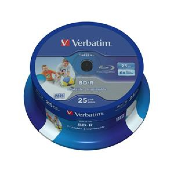 Blu-Ray BD-R SL 25GB 6x Cake 25pz VERBATIM Stampabile Bianca 22-118mm + borsa 24 posti 3