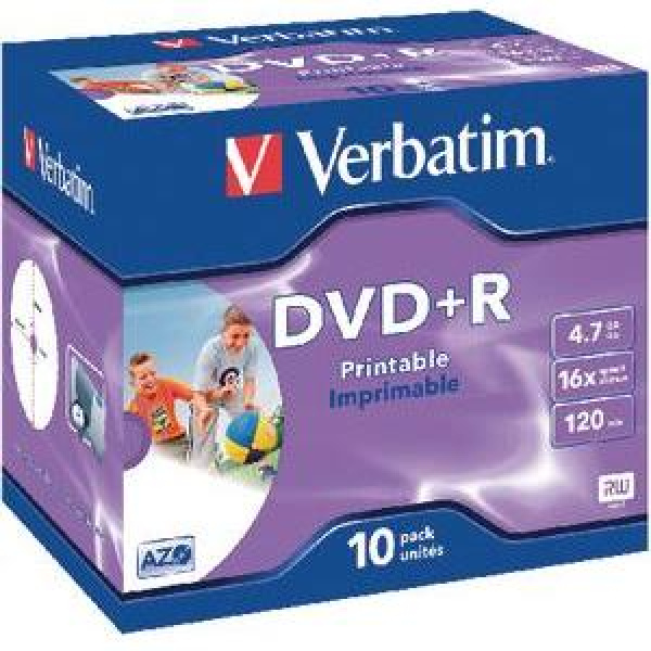 DVD+R 4.7GB 120min 16x Jewel 10pz VERBATIM Azo Stampabile Bianca 21-118mm ID Brand 3