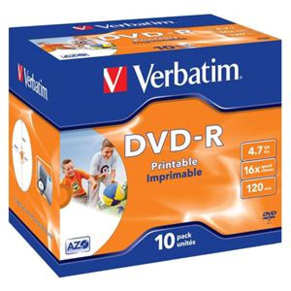 DVD-R 4.7GB 120min 16x Jewel 10pz VERBATIM Azo Stampabile Bianca 21-118mm ID Brand 3