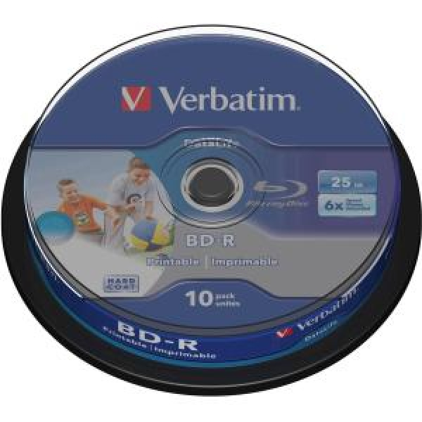 Blu-Ray BD-R SL 25GB 6x Cake 10pz VERBATIM Stampabile Bianca 22-118mm 3