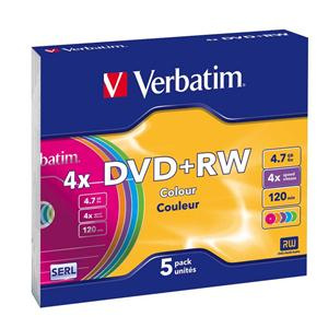 DVD+RW 4.7GB 120min 4x Slim 5pz VERBATIM ColorMix SERL ReWritable