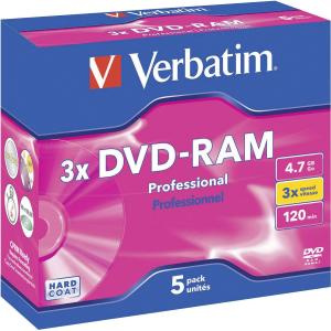 DVD-RAM 4.7GB 120min 3x Cartridge 5pz VERBATIM SingleSided