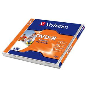 DVD-R 4.7GB 120min 16x Jewel 1pz VERBATIM Azo Stampabile Bianca 21-118mm ID Brand