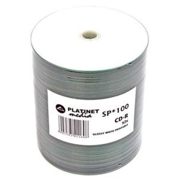 CD-R 700MB 80min 52x Shrink 100pz PLATINET Stampabile Bianca Lucida PRO 23-118mm 3