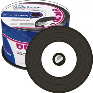 CD-R 700MB 80min 52x Cake 50pz MediaRange Vinile Stampabile Bianca 23-70mm, black dye