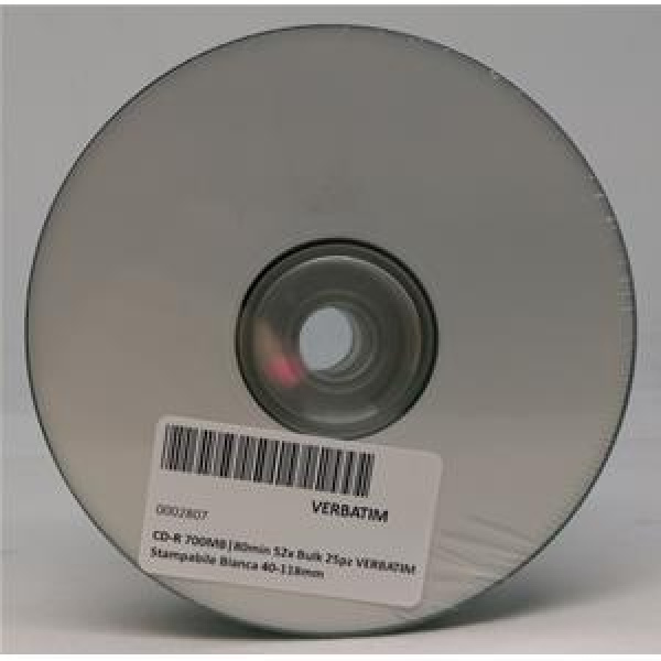 CD-R 700MB 80min 52x Bulk 25pz VERBATIM Stampabile Bianca 40-118mm RICONFEZIONATO 3