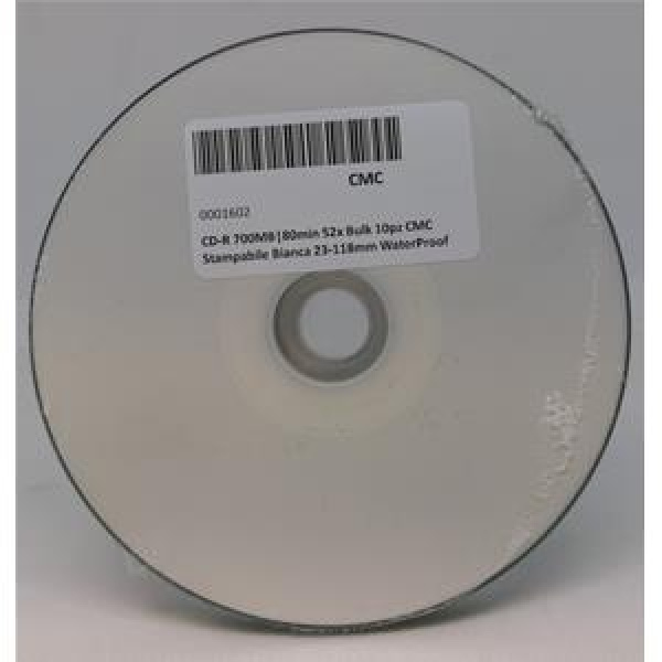 CD-R 700MB 80min 52x Bulk 10pz CMC Stampabile Bianca 23-118mm WaterProof RICONFEZIONATO 3