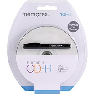 CD-R 700MB 80min 52x Blister 10pz MEMOREX Stampabile Bianca 22-118mm con pennarello nero