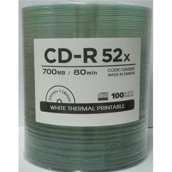 CD-R 700MB 80min 52x Shrink 100pz CMC Termica Bianca 23-118mm 3