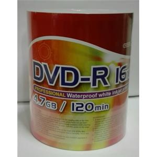 DVD-R 4.7GB 120min 16x Shrink 100pz CMC Stampabile Bianca WaterProof 23-118mm 3