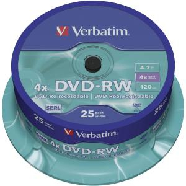 DVD-RW 4.7GB 120min 4x Cake 25pz VERBATIM SERL ReWritable 3
