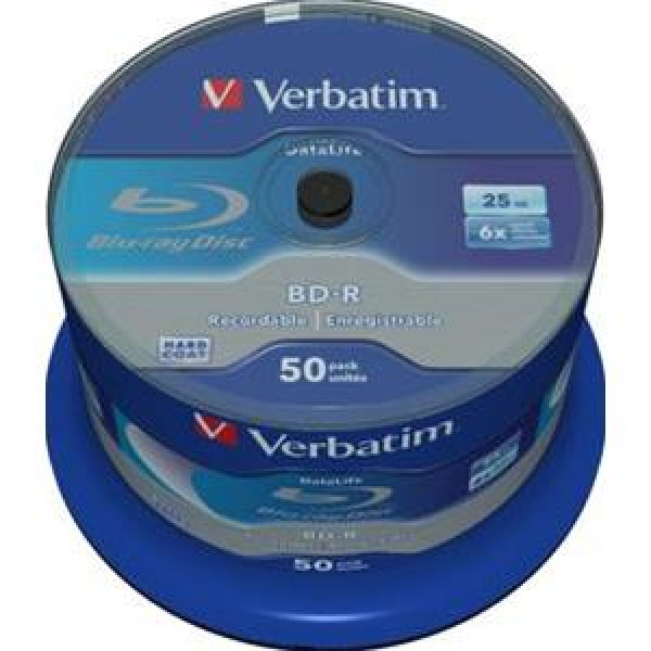 Blu-Ray BD-R SL 25GB 6x Cake 50pz VERBATIM DataLife 3