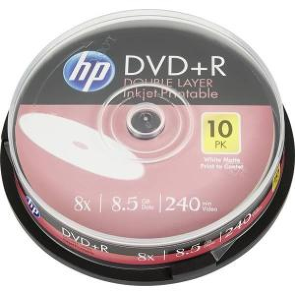DVD+R DL 8.5GB 240min 8x Cake 10pz HP Stampabile Bianca 22-118mm – 69306 3