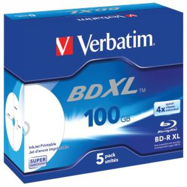 Blu-Ray BD-R XL 100GB 4x Jewel 5pz VERBATIM Stampabile Bianca 22-118mm 3