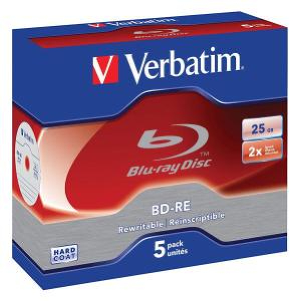 Blu-Ray BD-RE SL 25GB 2x Jewel 5pz VERBATIM ReWritable 3