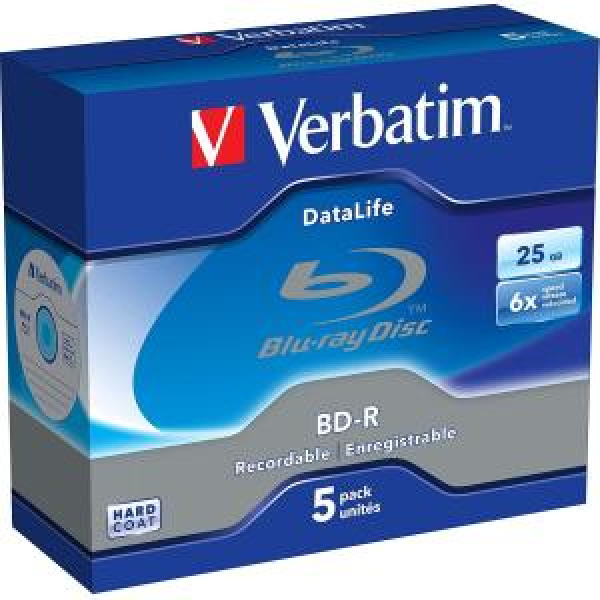 Blu-Ray BD-R SL 25GB 6x Jewel 5pz VERBATIM DataLife 3