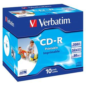 CD-R 700MB 52x Jewel 10pz VERBATIM Azo InkJet Bianca 23118