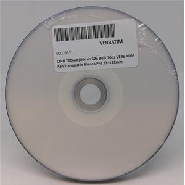 CD-R 700MB 80min 52x Bulk 10pz VERBATIM Pro Azo Stampabile Bianca 23118mm MEDICALE RICONFEZIONATO 3