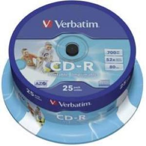 CD-R 700MB 52x Cake 25pz VERBATIM Azo InkJet Bianca 23118