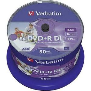 DVD+R DL 8.5GB 240min 8x Cake 50pz VERBATIM Azo Stampabile Bianca 21-118mm