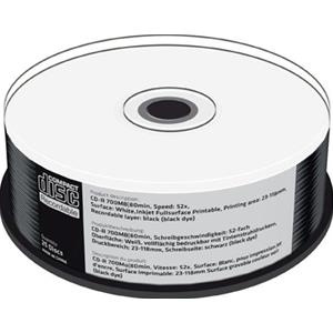 CD-R 700MB 80min 52x Cake 25pz MediaRange Stampabile Bianca 23-118mm, black dye