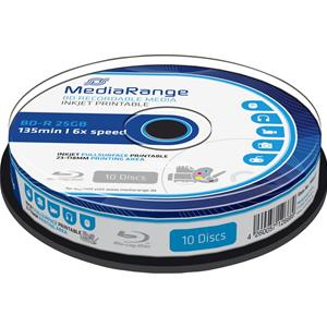 Blu Ray BD-R SL 25GB 6x Cake 10pz MEDIARANGE Stampabile Bianca 23-118mm 3