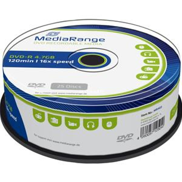 DVD-R 4.7GB 120min 16x Cake 25pz MediaRange 3