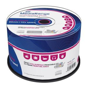 CD-R 700MB 80min 52x Cake 50pz MediaRange Stampabile Bianca 23-118mm