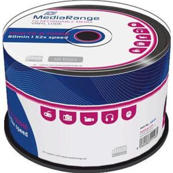 CD-R 700MB 80min 52x Cake 50pz MediaRange Vinile black dye 3