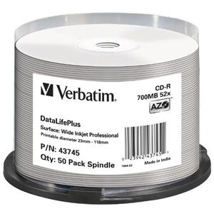 CD-R 700MB 80min 52x Cake 50pz VERBATIM Pro Azo Stampabile Bianca 23118mm MEDICALE