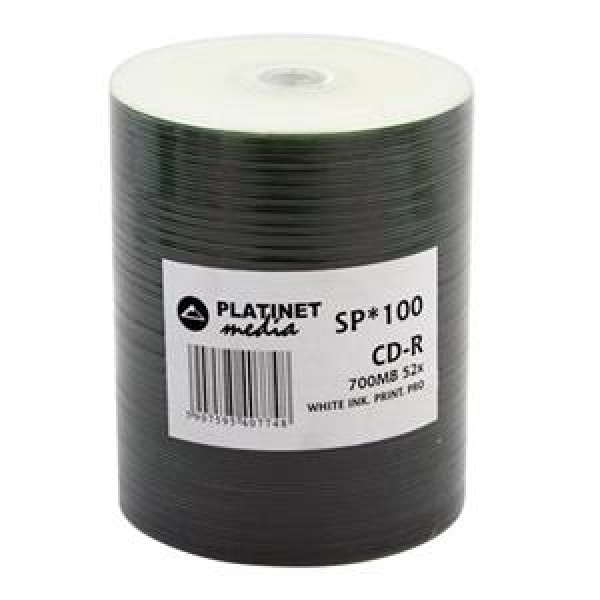 CD-R 700MB 52x Shrink 100pz PLATINET InkJet Bianca PRO 23-118 3