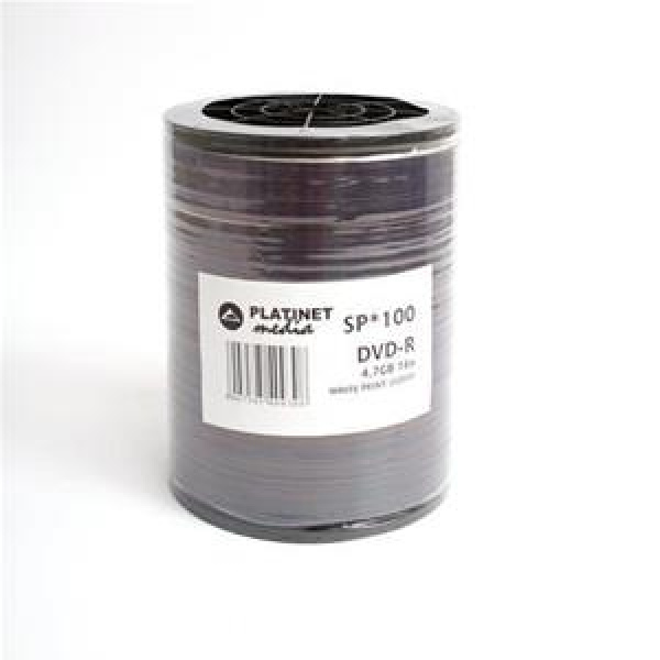 DVD-R 4.7GB 120min 16x Shrink 100pz PLATINET Stampabile Bianca Lucida 23-118mm 3