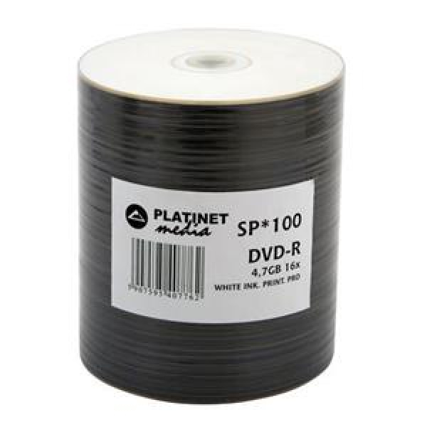 DVD-R 4.7GB 120min 16x Shrink 100pz PLATINET Stampabile Bianca PRO 23-118mm 3