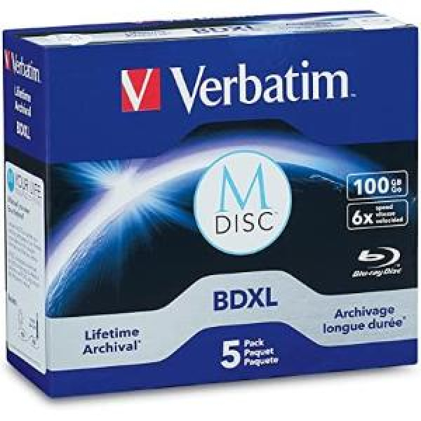 BD-R XL 100GB 4x Jewel 5pz VERBATIM Mdisc InkJet Bianca 40-118 3